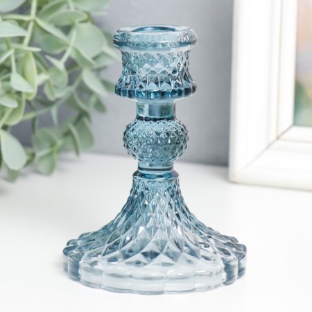 Glass Glass for 1 candle "Geneva" d-2.2 cm blue 10.5x7.7x7.7 cm-1