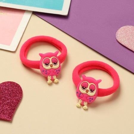 Hair gum "Melody" (set 2 pcs) owl, 4 cm, pink-1