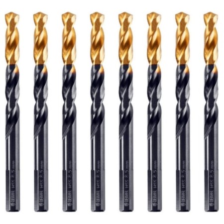Drill Denzel 717220, 8.5 mm, HSS-Tin, Golden Tip, 8 pcs.