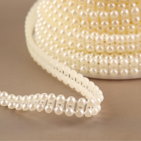 Pearls on threads, flat, 7 mm, 9 ± 1 m, milk color-1