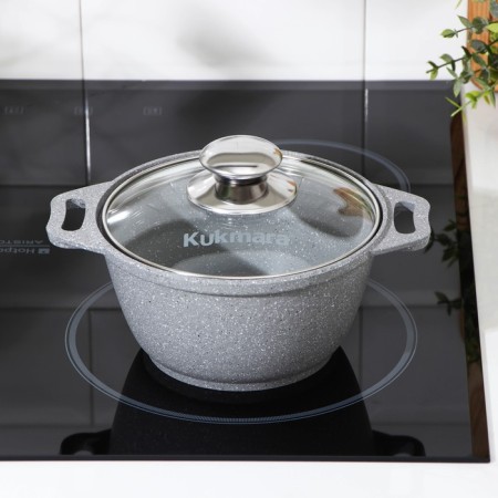 Pan, 1 l, glass cover, d = 18 cm, h = 9 cm, anti -stick coating, color light marble-5