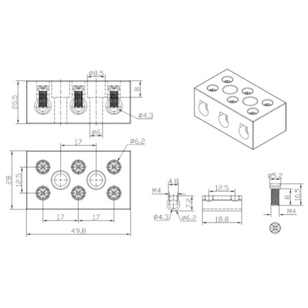 Clement ceramic screw kV 12 mm² 3 pairs of contacts with a fastener (45 pcs./Union) Rexant-5