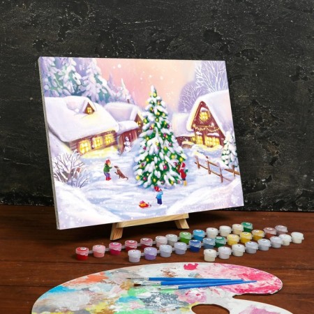 New Year's picture on numbers on a canvas with a subframe "New Year", 30 × 40 cm