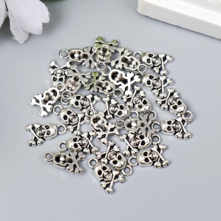 Decor Metal for creativity "Skull with bones" silver G057B566 set 25 pcs 1.3x0.8 cm-2