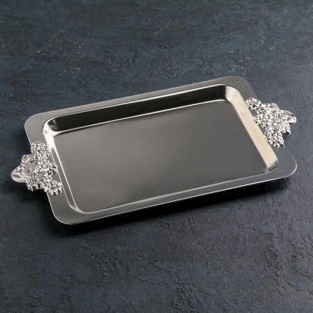 Serving tray with handles "Grapes", 38.5 × 20.5 × 2 cm, silver color