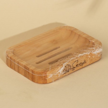 Wooden soap dish "SOAP", square, bamboo-6