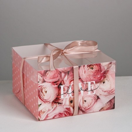 Capcake box, confectionery packaging, 4 cells "Love", 16 x 16 x 10 cm