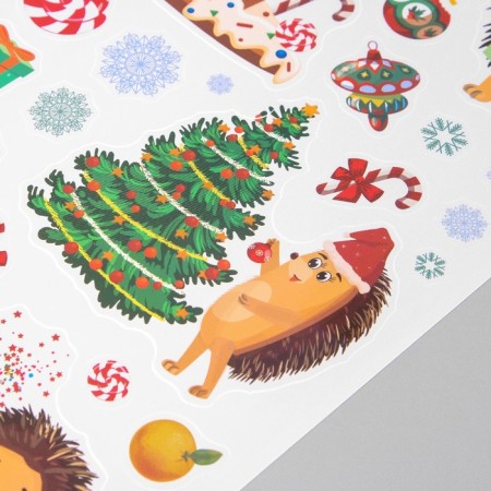 New Year sticker interior color "Hedgehogs and New Year's sweets" 30x40 cm-3