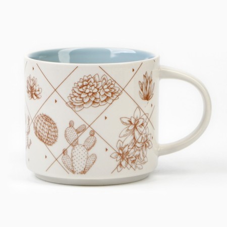 Ceramic mug with a lid and spoon "Cacti", 470 ml, beige color-4