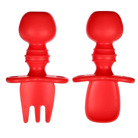 Set of children's cutlery, fork, spoon, red color-3