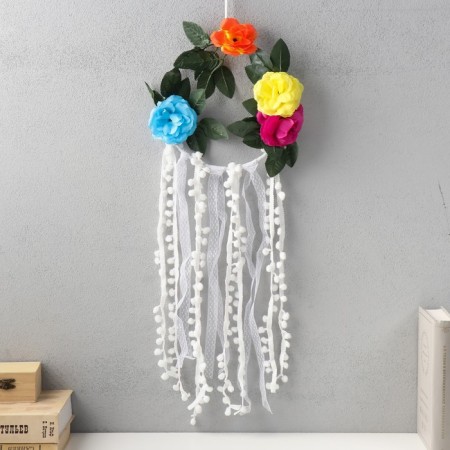 Panel Textile "Flower Wreath with bamboo" 68x20 cm