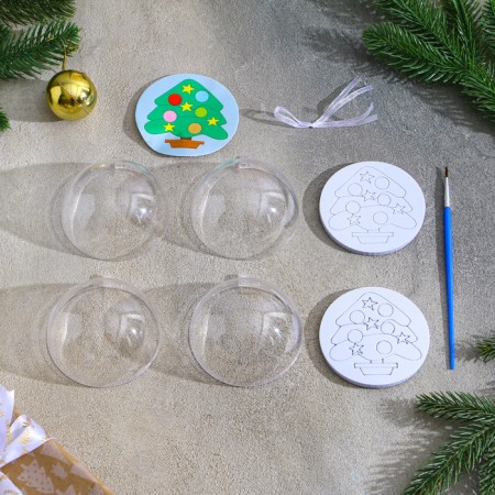 Christmas tree decoration for coloring "Christmas tree" Size: 8 cm; 2 pcs., Brush-6