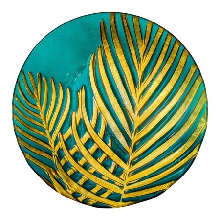 Glass dish "sheet", d = 305 mm, round, green / gold color