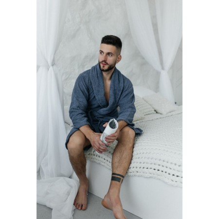 Tainted male bathrobe, size 52, blue color-7