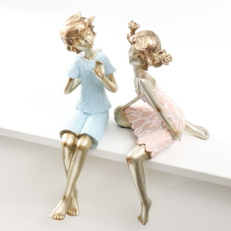 Souvenir Polystone "Children - Mischief" with a white -gold set 2 pcs 13x15.5x32 9x19x34 cm-1