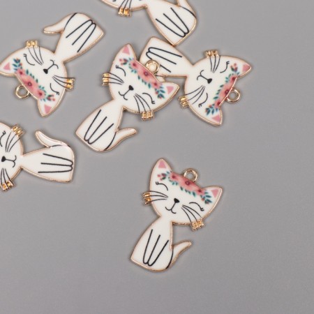 Decor for creativity Metal, enamel "Cat with a colored wreath" 2.5x1.7 cm