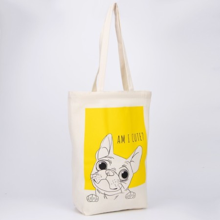 Bag-shope bulldog without lightning, without lining, 35x0.5x40 cm, beige color-3