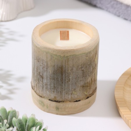 Aromatic candle in the bamboo "Bamboo barrel", soy wax, 25 hours, 150 gr, 8.5x8 cm-1