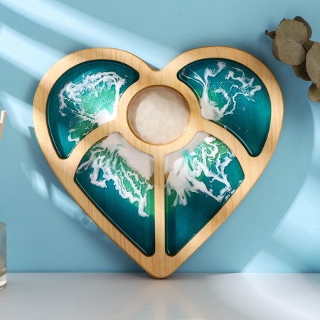 The copyright exchange with epoxy food resin "Heart" ADELICA, 25 × 27 cm, whole cedar, MIX drawing-5