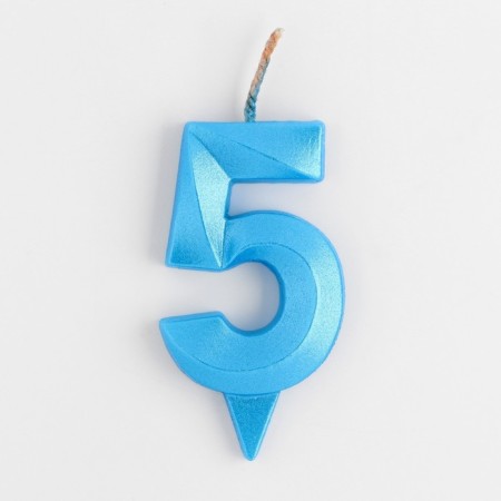 Candle in the Cake "Fine", number "5", blue metallic, 6.5 cm-2