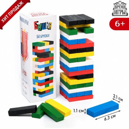 The falling tower of Jenga "Game time", 20.5 x 6.3 cm, 54 bar, bar 6.3 x 1.1 x 2.1 cm cm