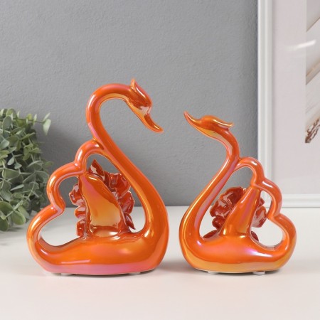 Souvenir Ceramics "Swans with roses" Purley Set 2 pcs h = 16.5 cm 6x15.5x19.5 cm-3