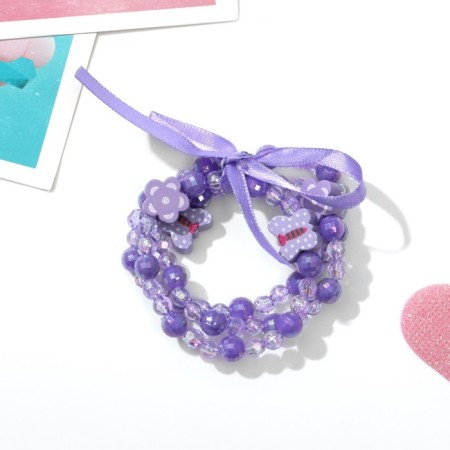 Bracelet Children's "Choselka" 3 threads, butterflies and flowers, purple color