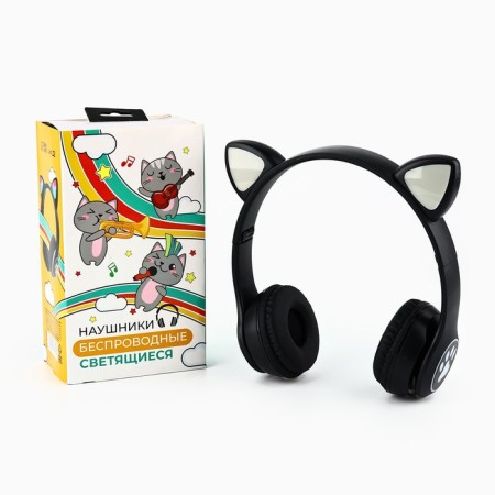 Headphones luminous ears, wireless "cat", black W-03