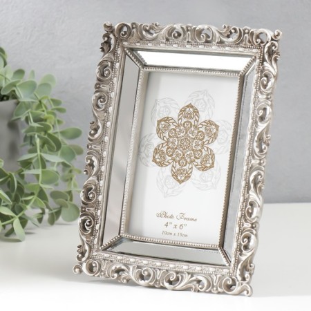 Photo frame Polystone 10x15 cm "Elliot" silver with mirror inserts 22x17 cm-1