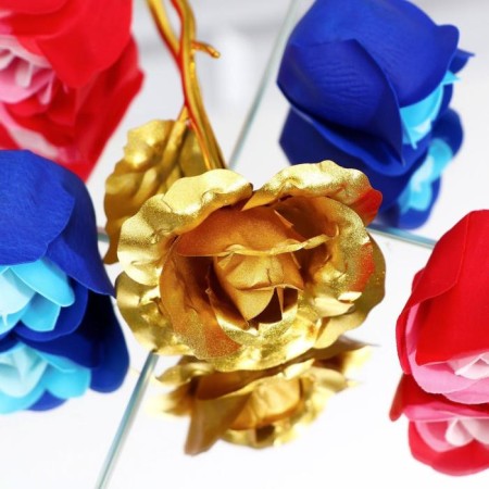 Soap roses of colored shades and gold rose, set 11 pcs-7
