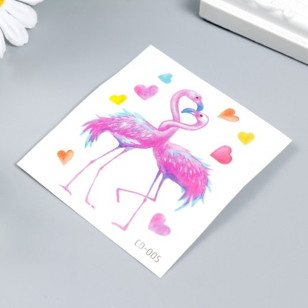 Tattoo on the body color "Flamingo in love" 8 x 8 cm-1