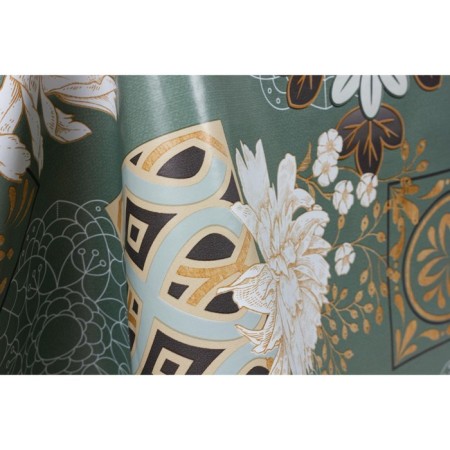 Camelia oilcloth 140 cm, roll 20 m, white drawing, green peony-3