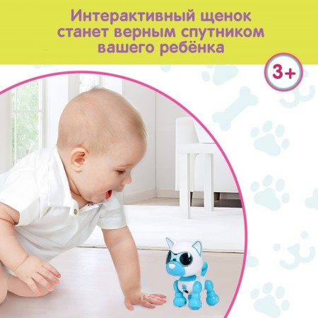 Robot Dog "Smart friend", interactive: with sound recording, light, sound, sensory, musical, on batteries, blue-4