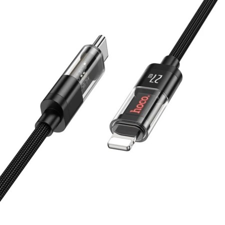 Hoco U116, Type -C cable - Lightning, 1.2 m, transparent, fast charging, nylon braid, black-3