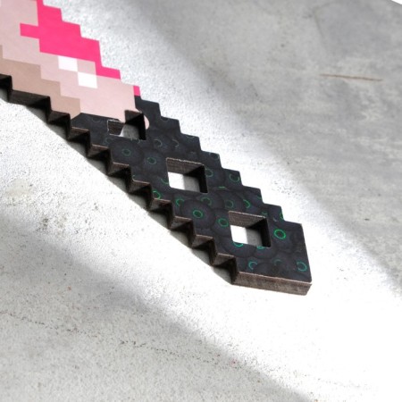 Wooden souvenir "knife", 20 cm, pixel, with a pink blade-2