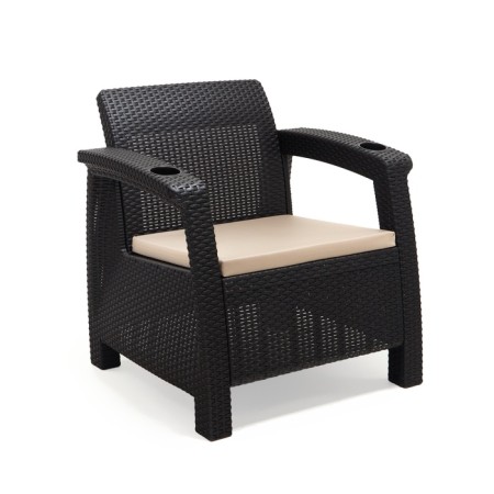 Roatan chair, with cup holders, 73x70x79 cm, mokko color, with beige pillow