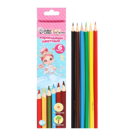 Pencils of 6 colors "Princess", wooden, triangular body, in a cardboard box-4