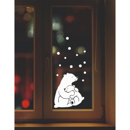 Decorative sticker for windows "Bear with a teddy bear" 35x41 cm (snow 10x20 cm)