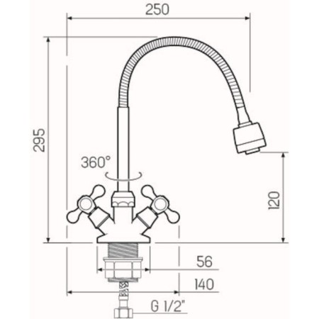 Kitchen mixer "RMS" SL65-279F, flexible spout, two-toll, zinc, chrome-1