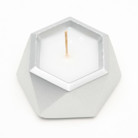 Candle "Hexagon. Marble" in a candlestick of gypsum is small, 7x3.5cm, silver-2