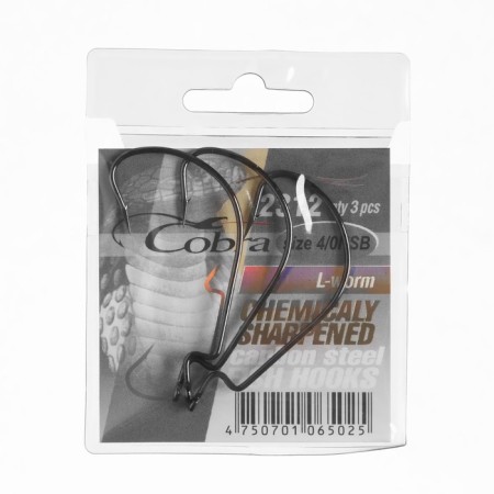 Offset hooks Cobra L-Worm, series 2312, NSB color, No. 04/0, 3 pcs.