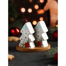 Ceramic set for spices on a wooden stand of the Poinsettia shares, 2 items: a solo, a pipe