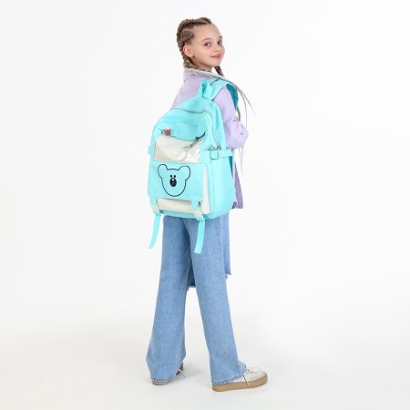 School set. A backpack with a zipper, a chover, bag, a pencil case, a bag for coins, the color is turquoise-16