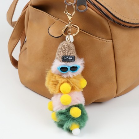 Fluffy on a ring with a carbine "Bright caterpillar in glasses and hat" 15 cm, mix