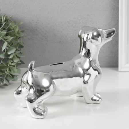 Pig a piggy bank Ceramics "Silver dachshund" 24.510.5x16.5 cm-1
