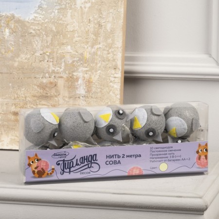 Garland “thread” 2 m with nozzles “owl”, ip20, transparent thread, 10 LED, warm white glow, AAH2-3