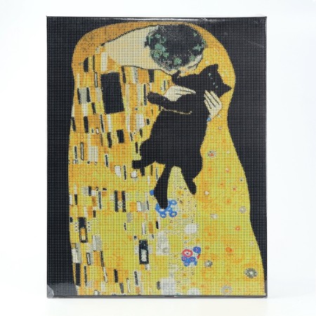Diamond mosaic with full filling on canvas with a subframe "Kiss with a cat", 40 x 50 cm-2