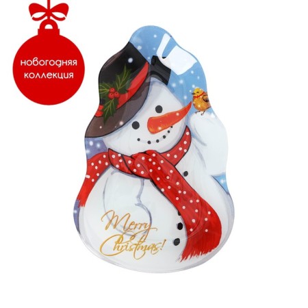 Glass Serving shade "Snowman and Sparrow", 20.5 × 13 cm