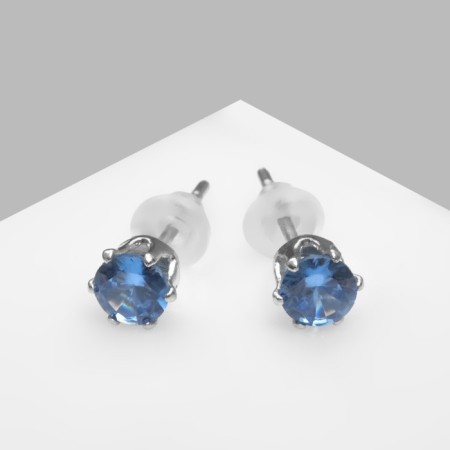 Earrings with rhinestones "Pusets" radiance, circle, d = 0.4, blue color in silver-2