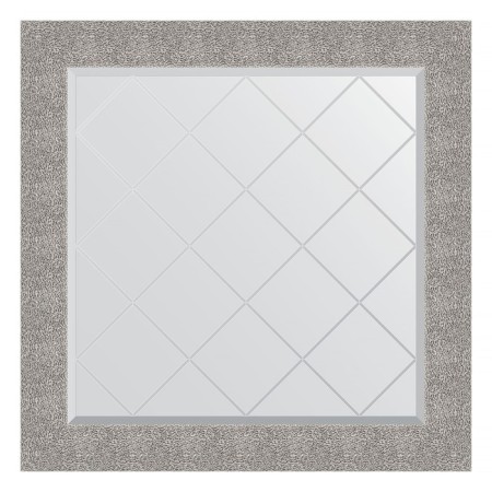 Mirror with engraving in the baguette frame, silver coinage 90 mm, 86x86 cm